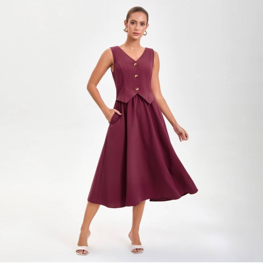Women's Layered Waistcoat A-Line Dress - A New Day™ Wine Red XXL